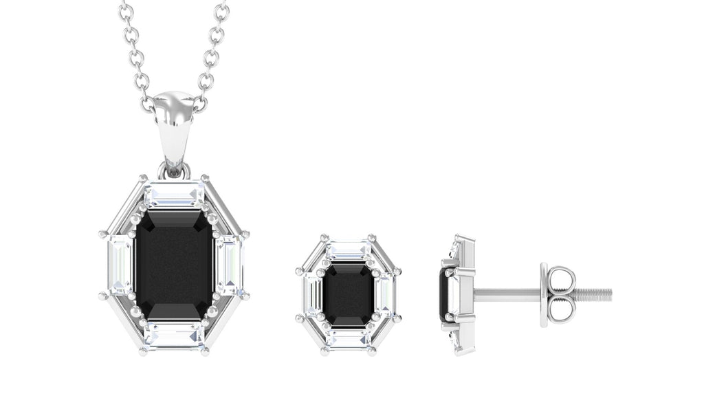 0.6 Carat Art Deco Black Onyx and Moissanite Pendant Earrings Set