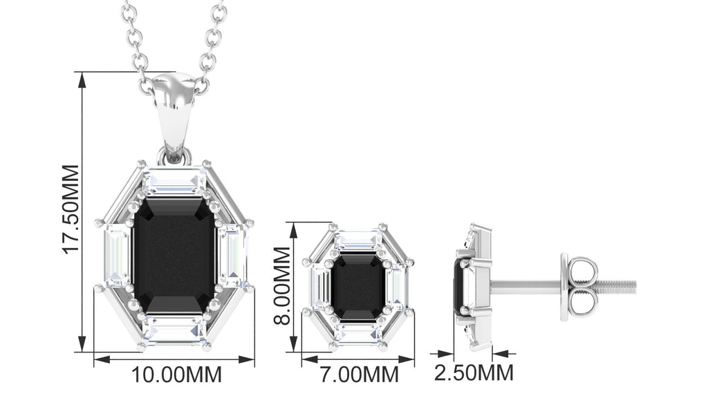 0.6 Carat Art Deco Black Onyx and Moissanite Pendant Earrings Set