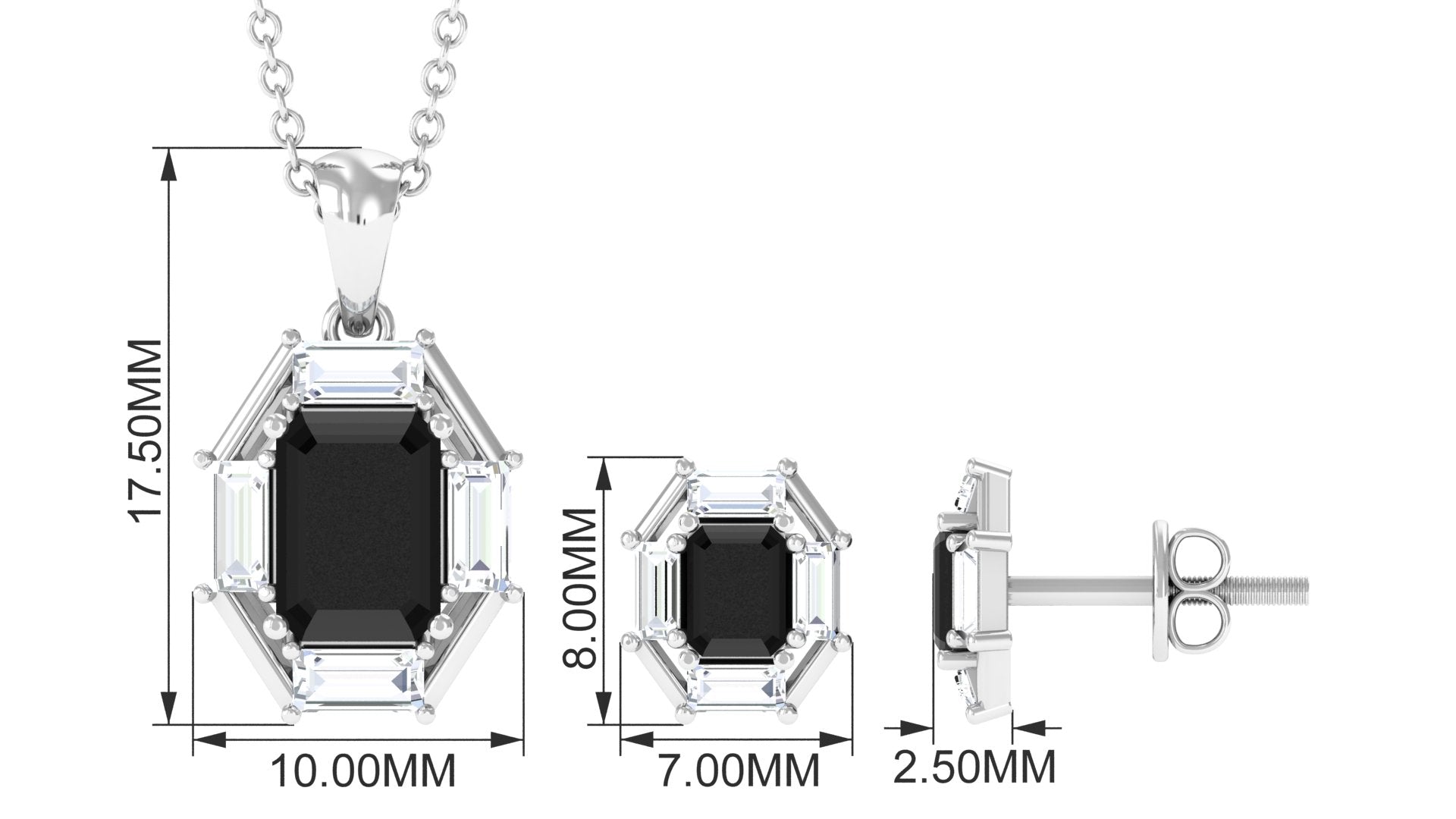 0.6 Carat Art Deco Black Onyx and Moissanite Pendant Earrings Set