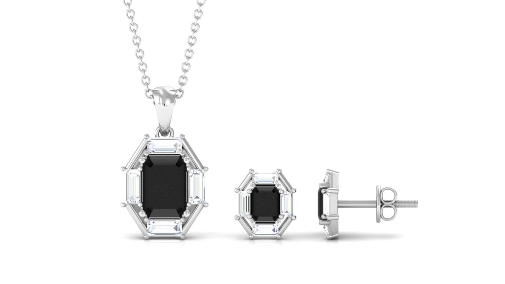 0.6 Carat Art Deco Black Onyx and Moissanite Pendant Earrings Set