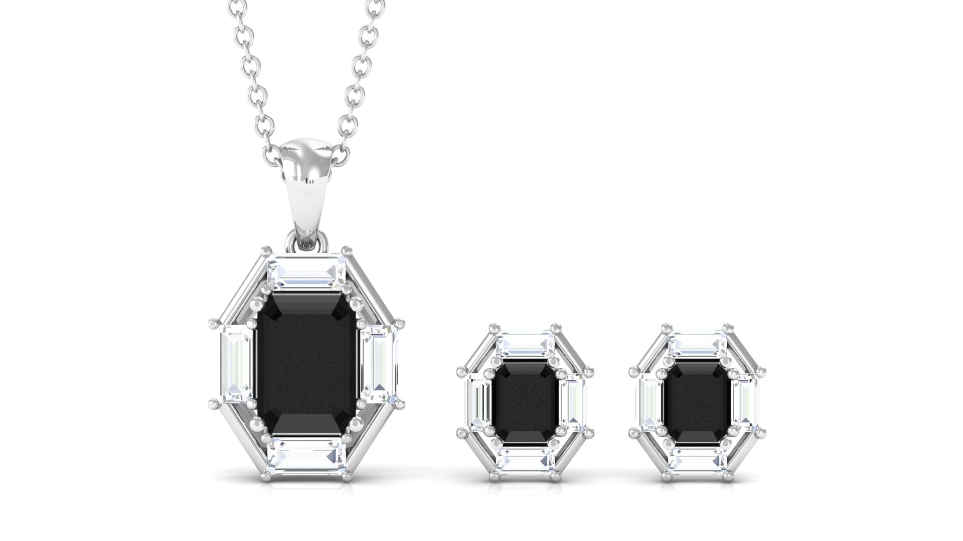 0.6 Carat Art Deco Black Onyx and Moissanite Pendant Earrings Set