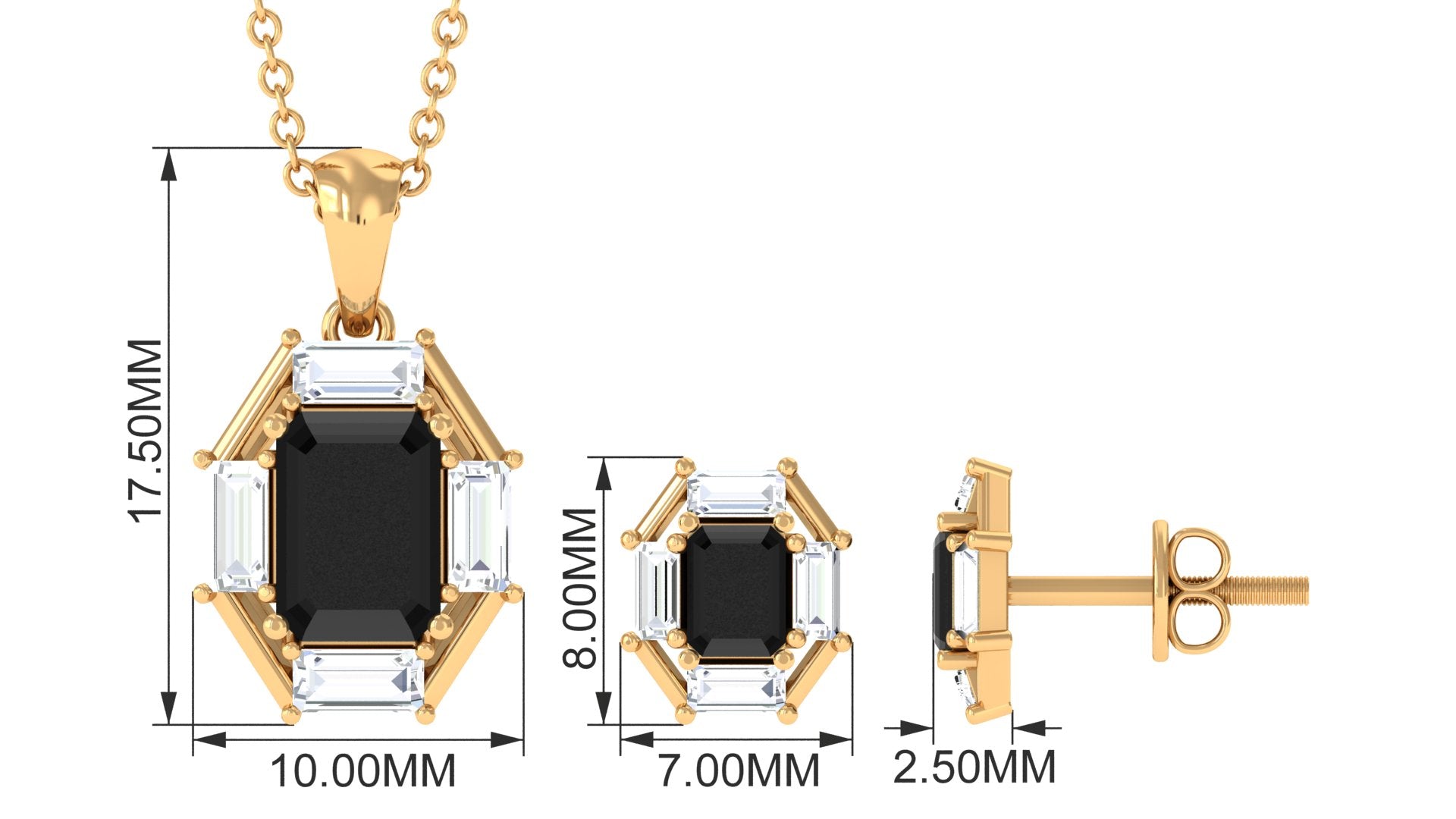 0.6 Carat Art Deco Black Onyx and Moissanite Pendant Earrings Set