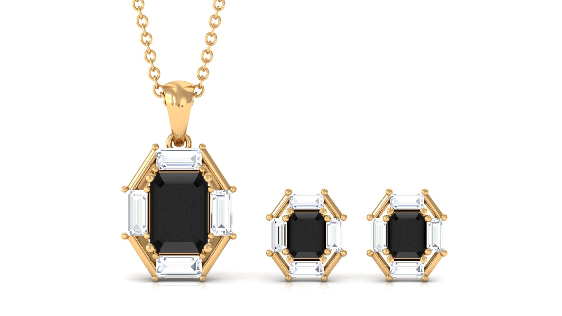 0.6 Carat Art Deco Black Onyx and Moissanite Pendant Earrings Set