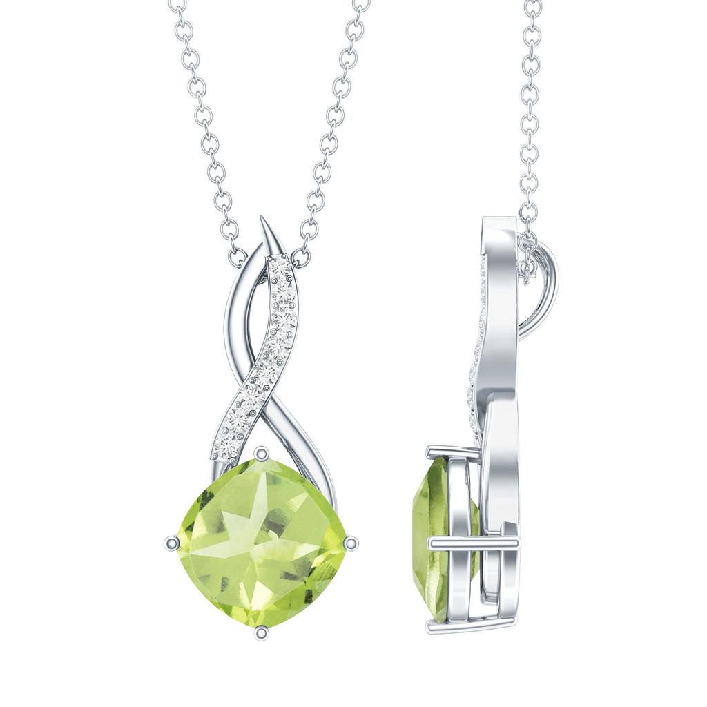 2 Carat Cushion Cut Peridot and Diamond Infinity Necklace