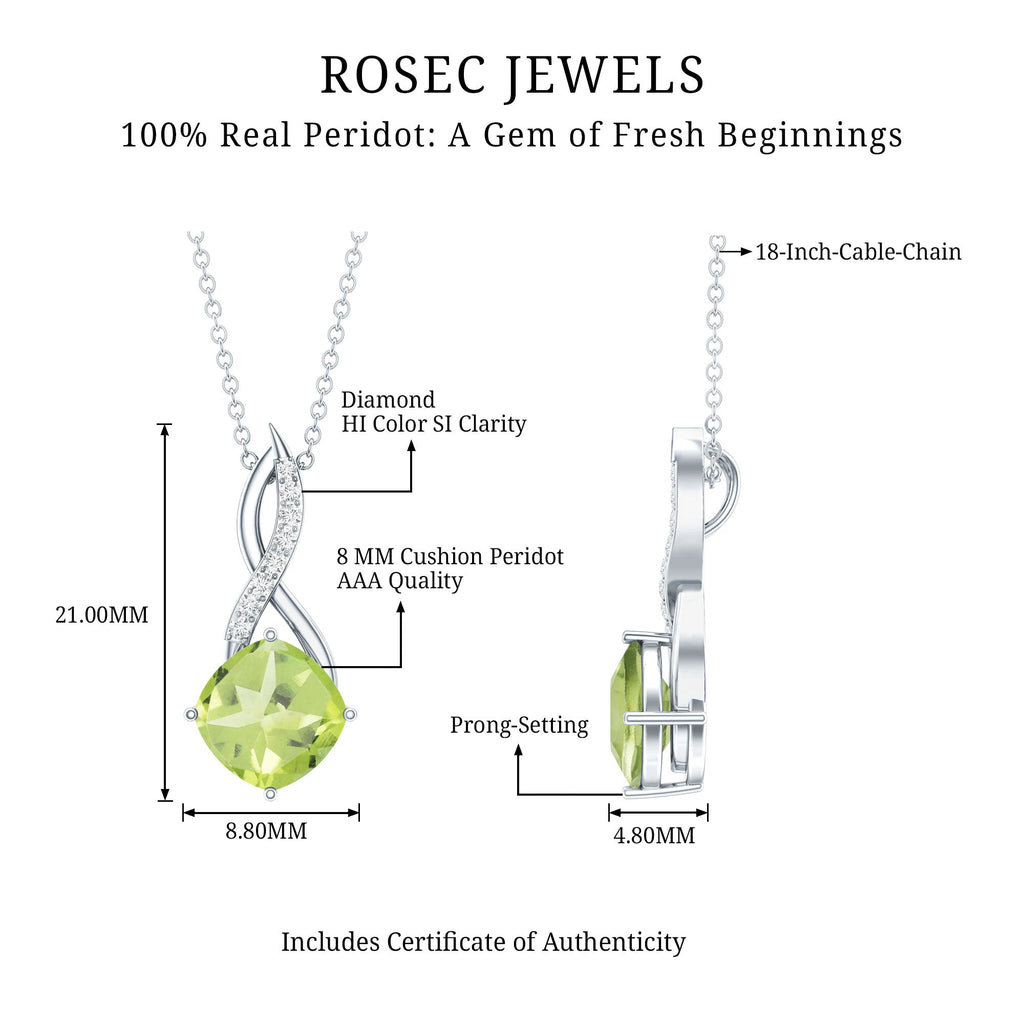 2 Carat Cushion Cut Peridot and Diamond Infinity Necklace