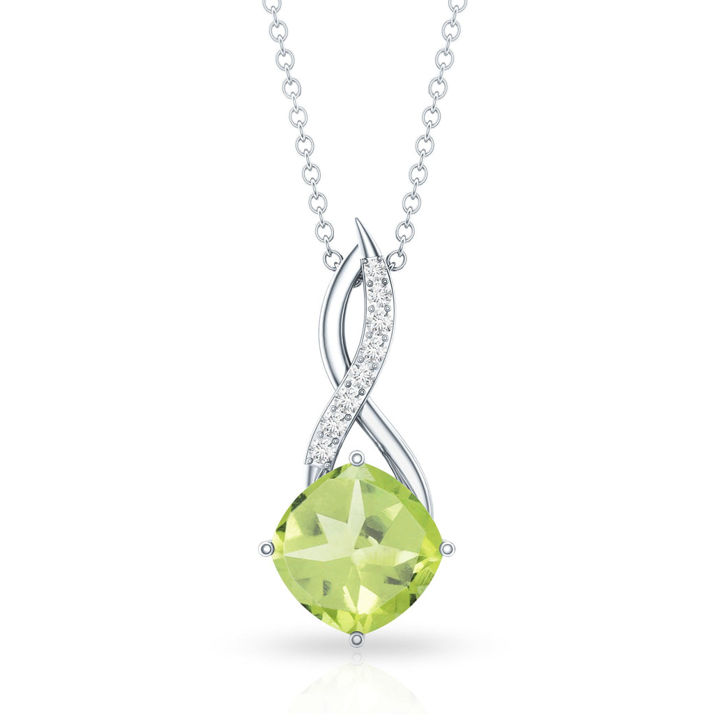 2 Carat Cushion Cut Peridot and Diamond Infinity Necklace