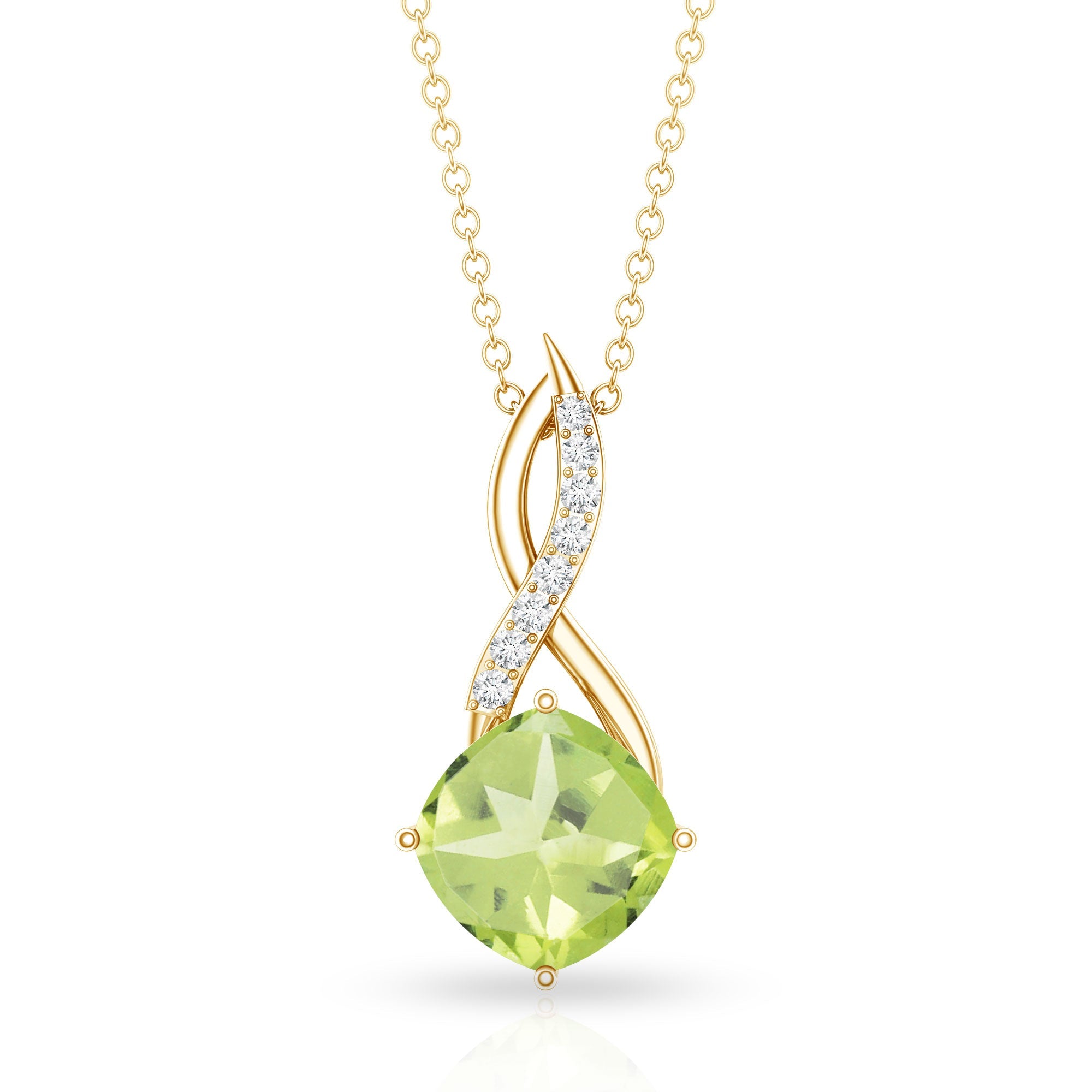 2 Carat Cushion Cut Peridot and Diamond Infinity Necklace