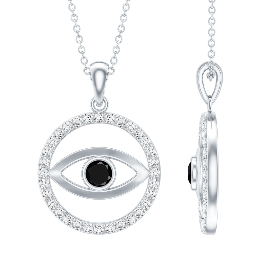 Black Onyx Evil Eye Pendant with Moissanite Eternity Circle