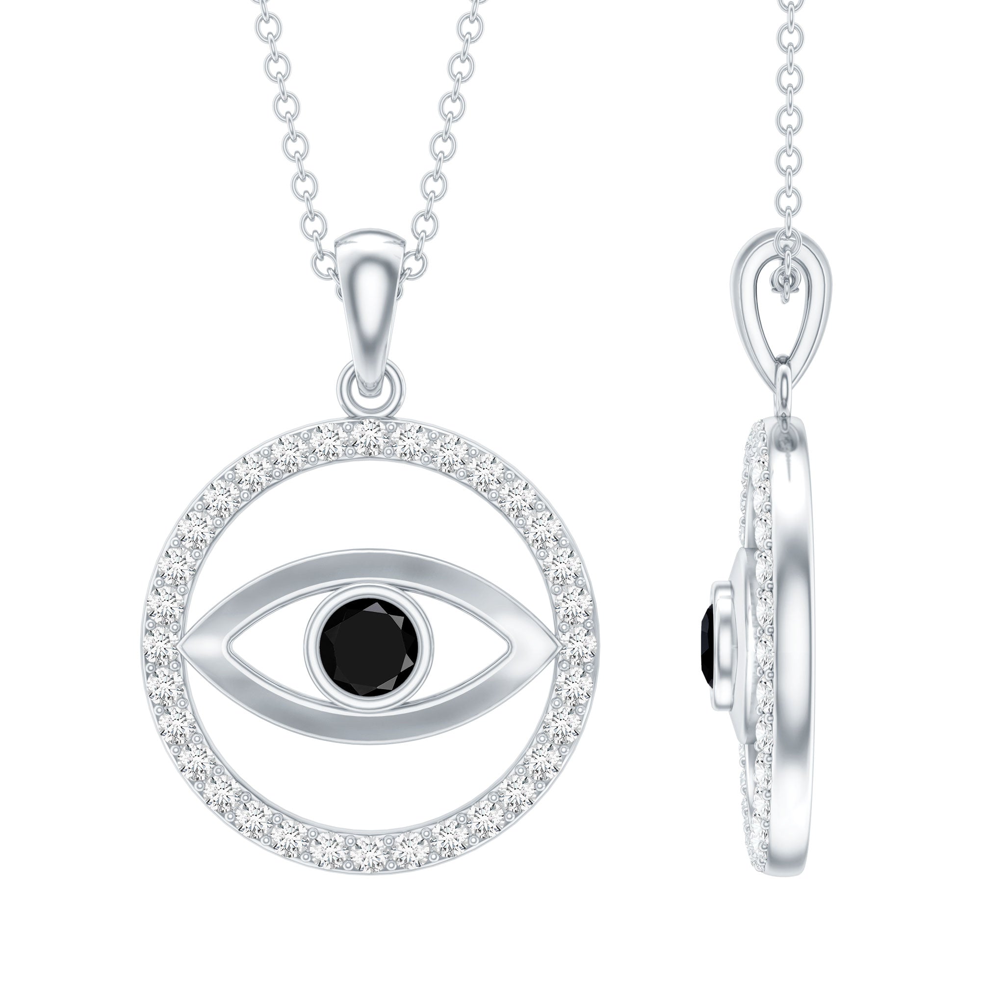 Black Onyx Evil Eye Pendant with Moissanite Eternity Circle