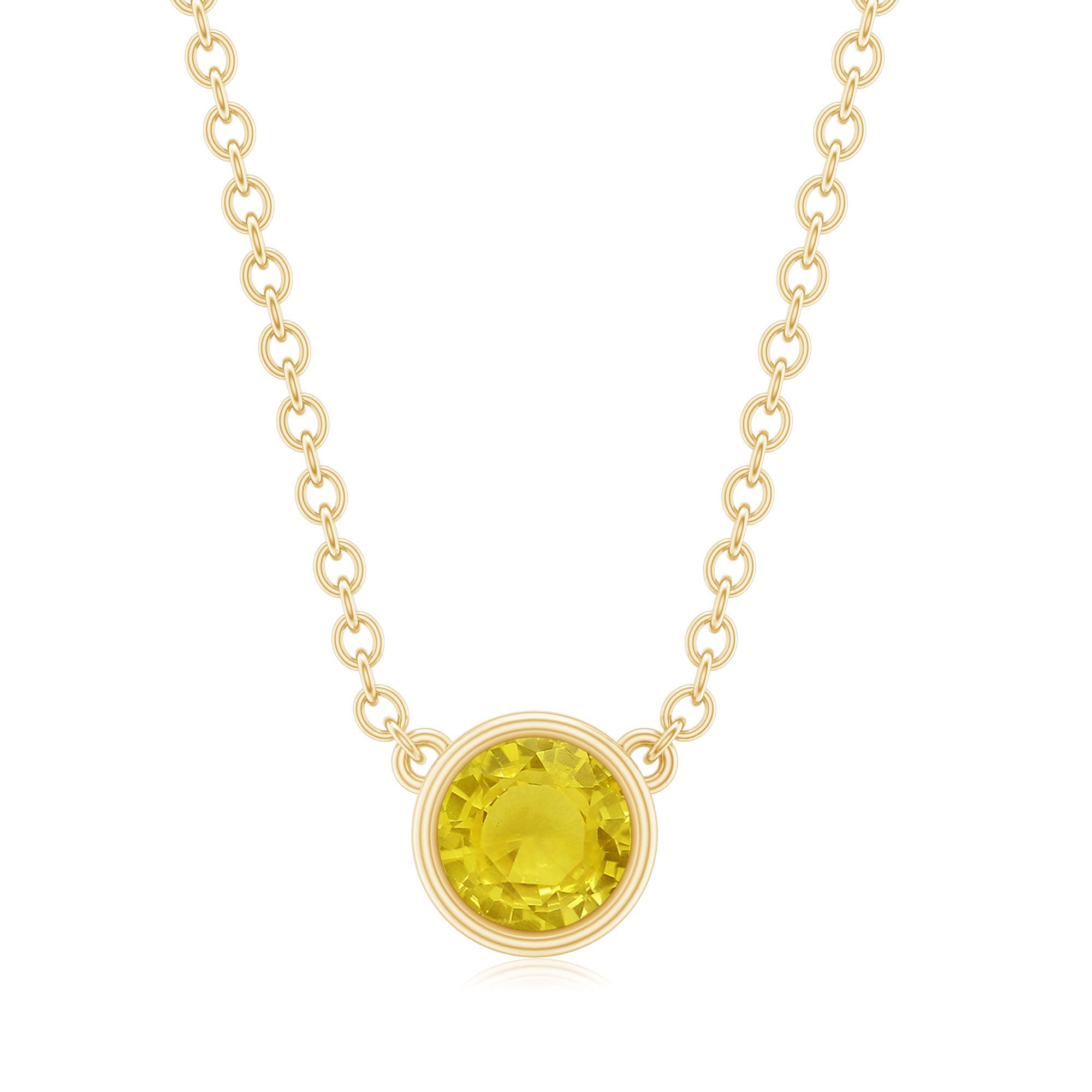 Round Cut 0.3 Carat Yellow Sapphire Bezel Set Necklace