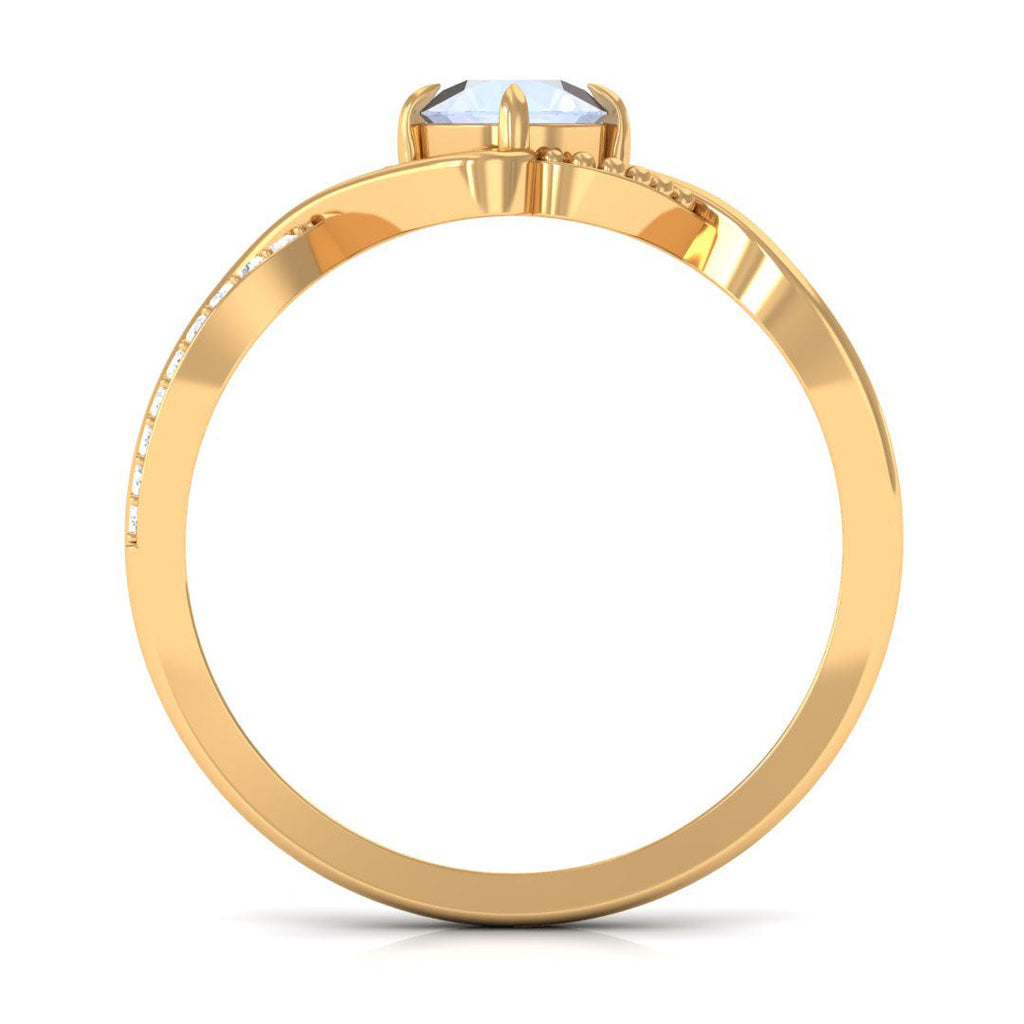 Certified Round Cut Moonstone Solitaire Crossover Ring with Diamond