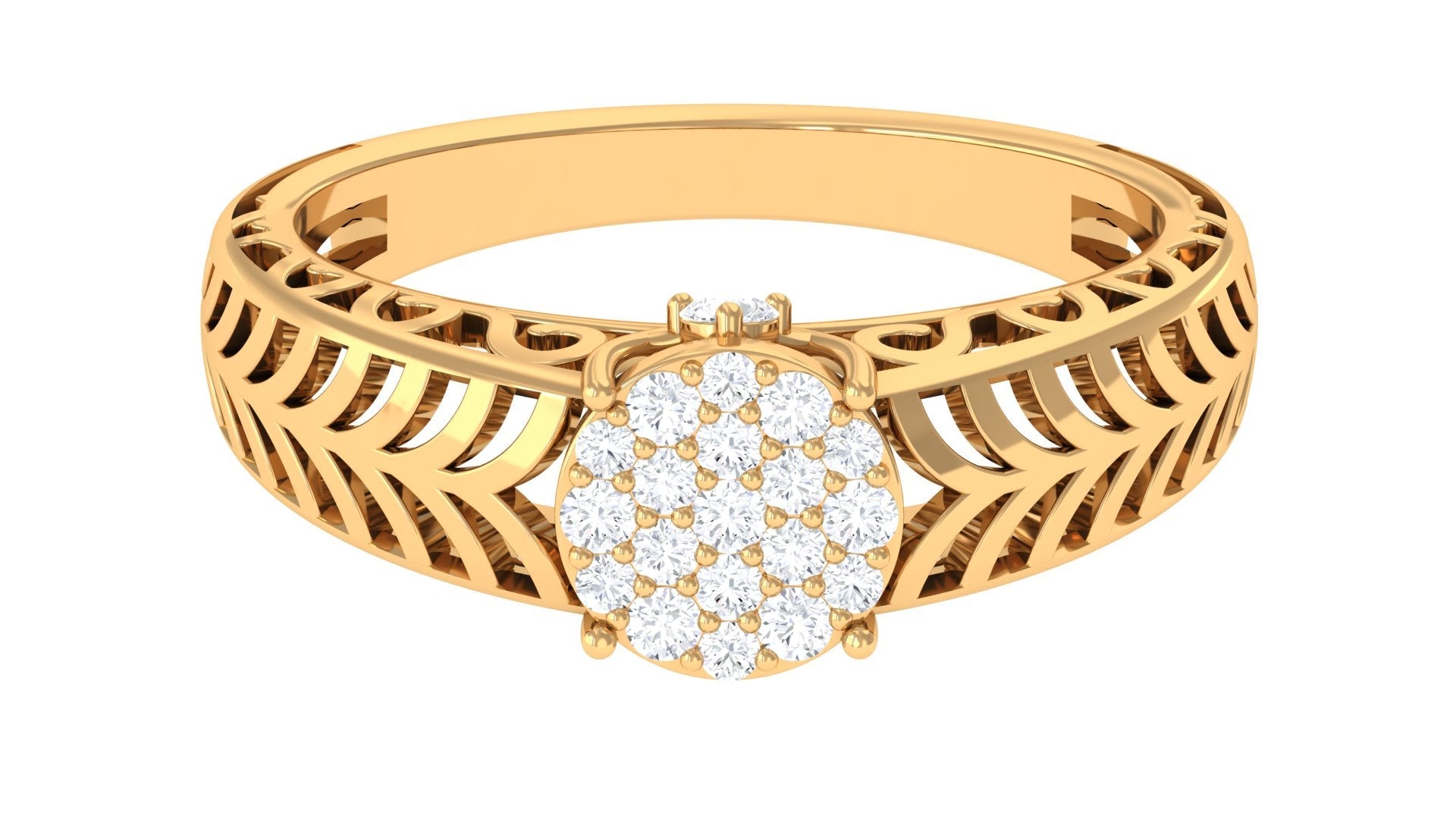 Round Cut Real Diamond Engagement Ring with Filigree Shank
