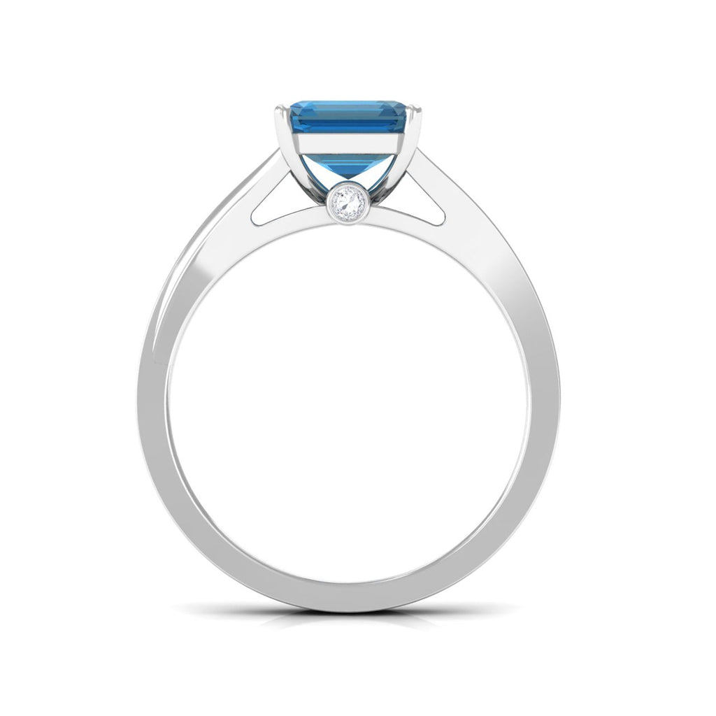 3 Carat Asscher Cut London Blue Topaz Split Shank Engagement Ring with Diamond