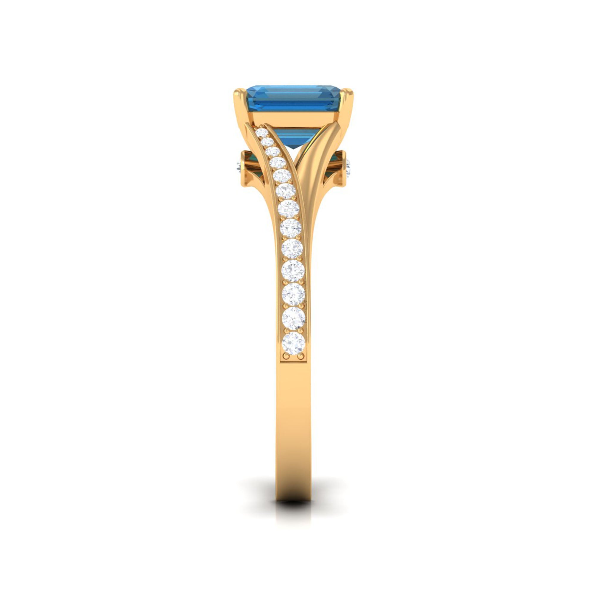 3 Carat Asscher Cut London Blue Topaz Split Shank Engagement Ring with Diamond