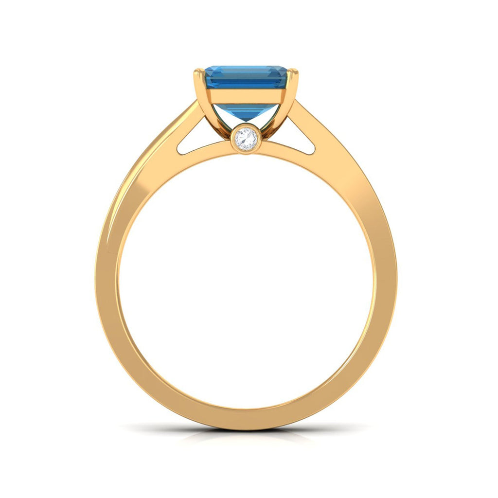 3 Carat Asscher Cut London Blue Topaz Split Shank Engagement Ring with Diamond