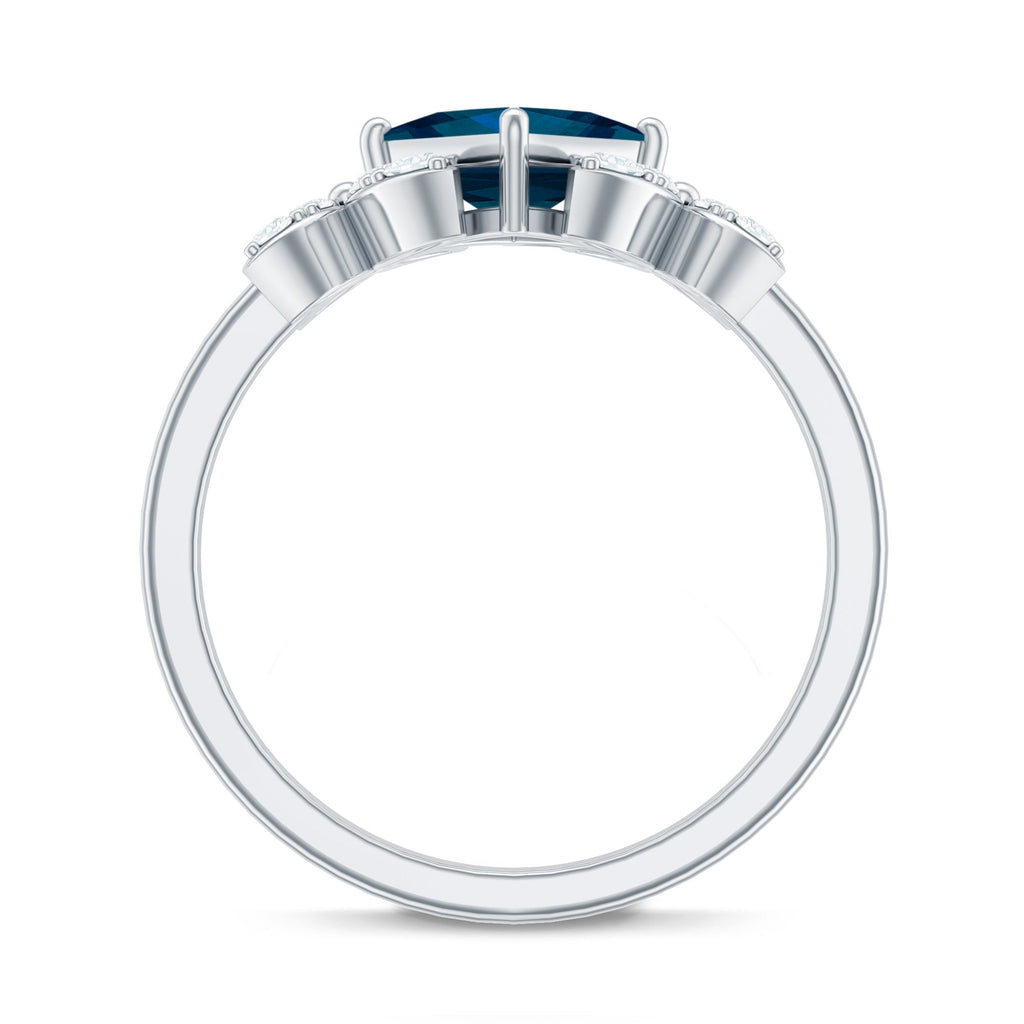 1 Carat Princess Cut London Blue Topaz Floral Engagement Ring with Diamond