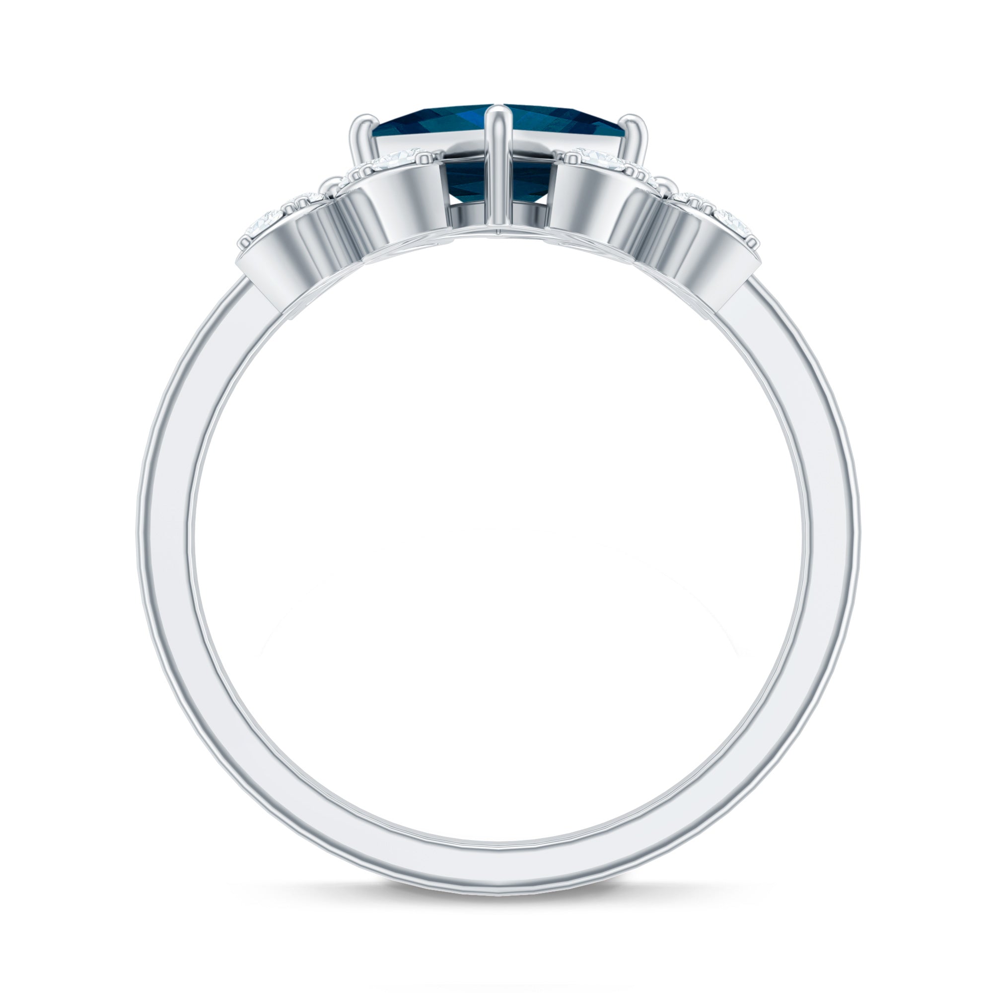 1 Carat Princess Cut London Blue Topaz Floral Engagement Ring with Diamond