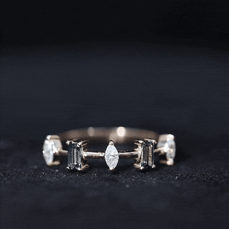 Baguette London Blue Topaz and Marquise Diamond Half Eternity Ring