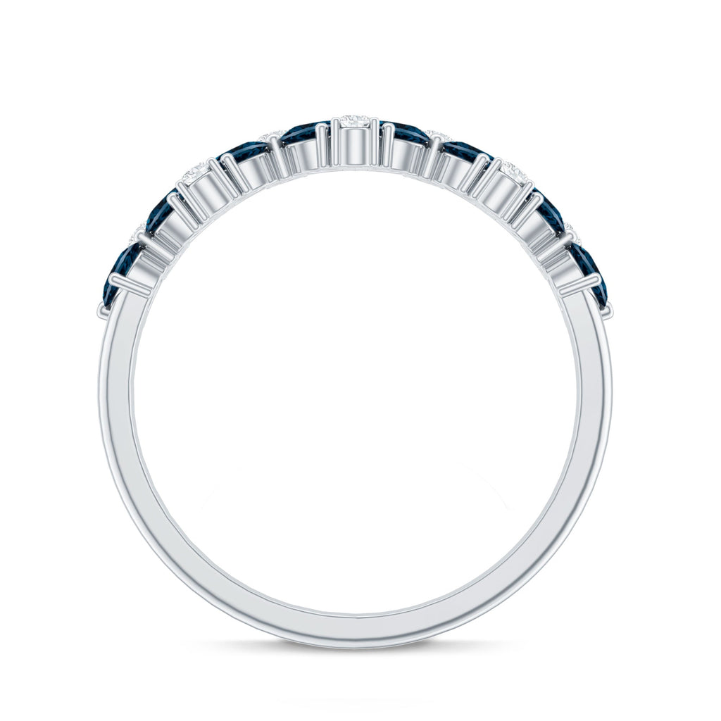 Pear Shape London Blue Topaz Half Eternity Band with Lab Made Diamond