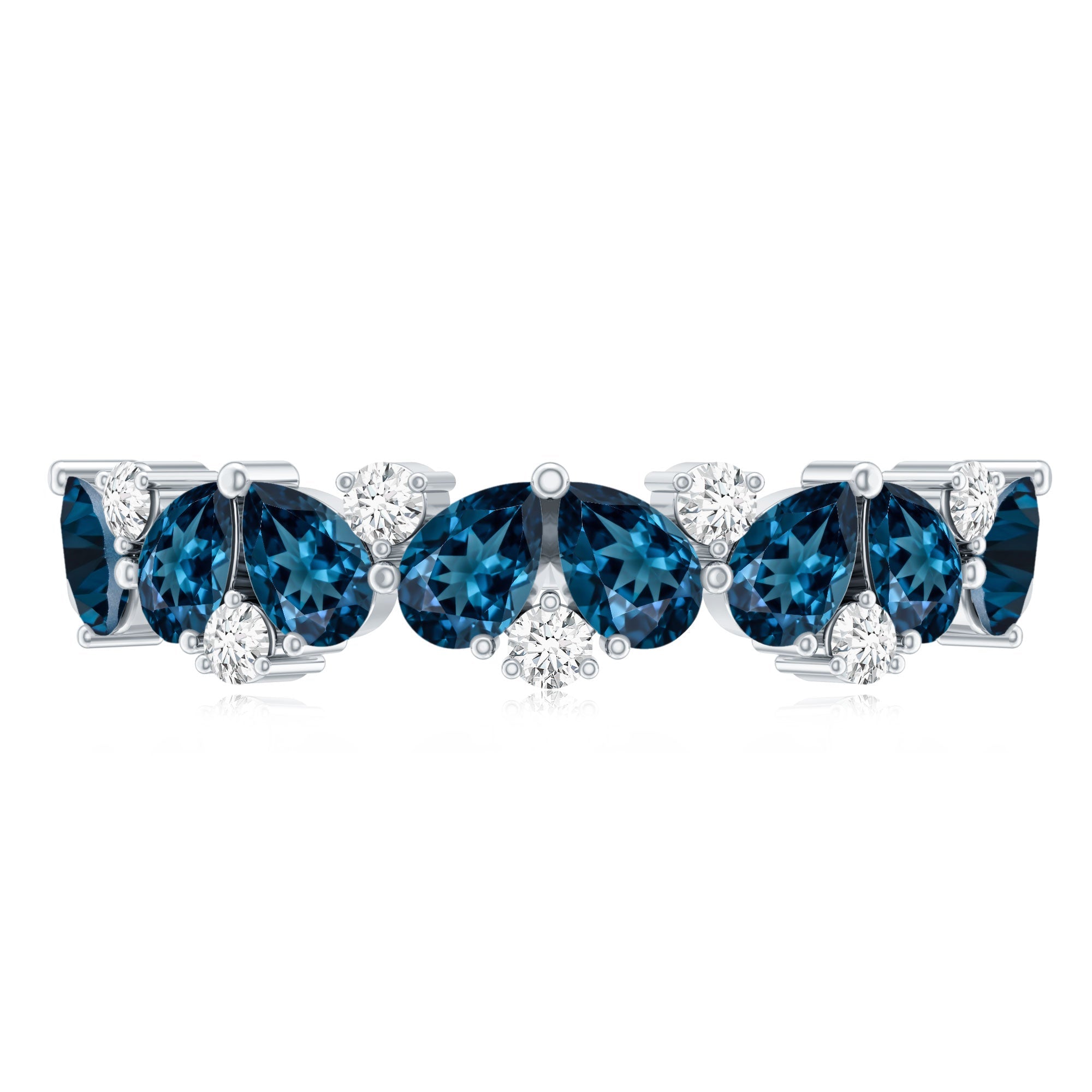 Pear Shape London Blue Topaz Half Eternity Band with Lab Made Diamond
