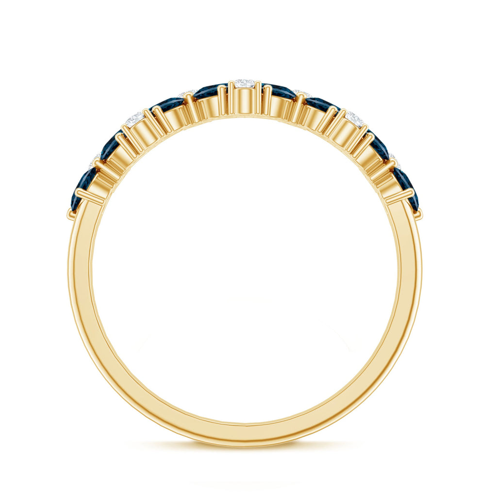Pear Shape London Blue Topaz Half Eternity Band with Lab Made Diamond