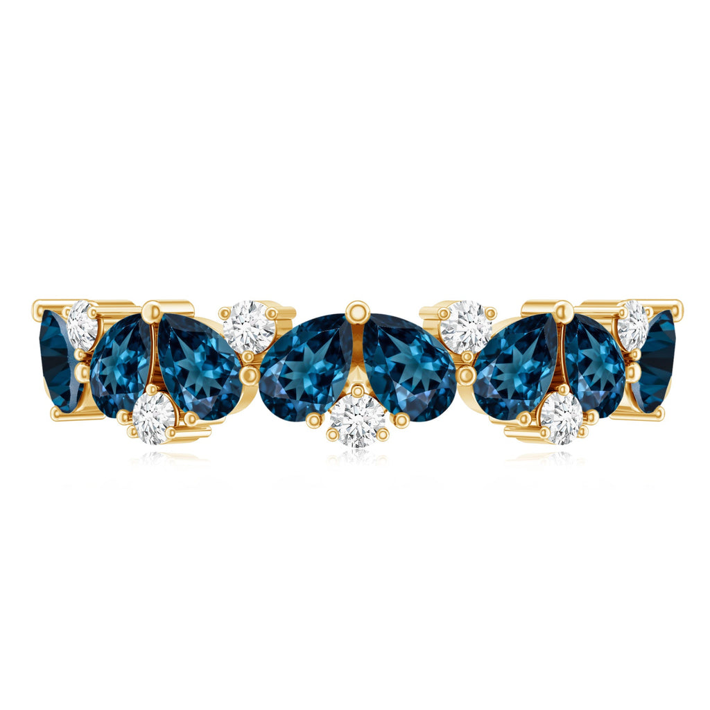 Pear Shape London Blue Topaz Half Eternity Band with Lab Made Diamond