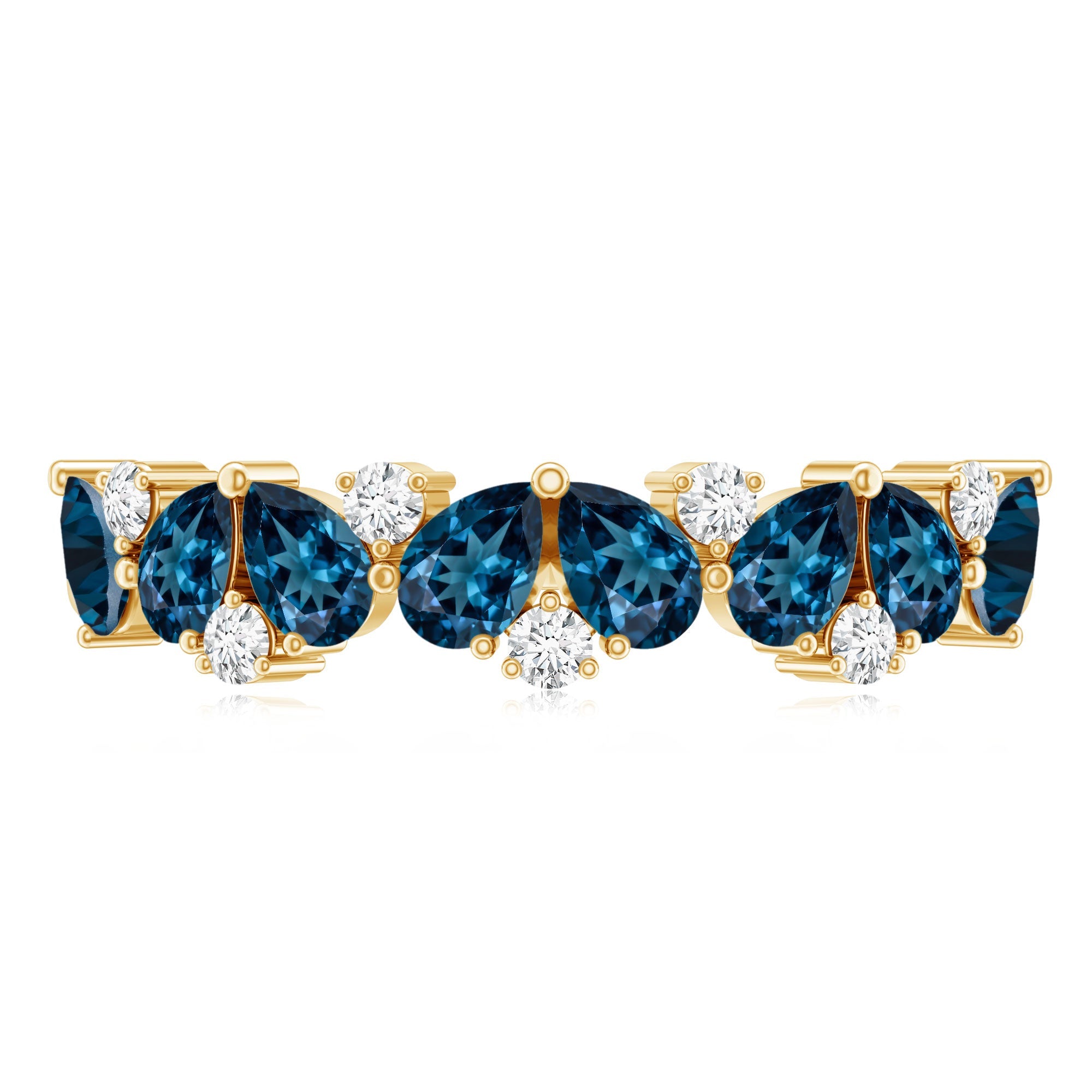 Pear Shape London Blue Topaz Half Eternity Band with Lab Made Diamond