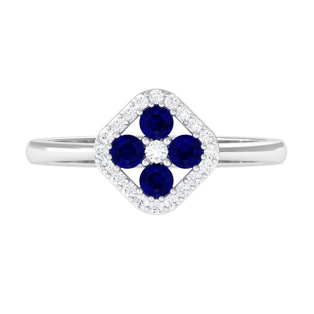 Blue Sapphire Cluster Ring with Diamond Accent