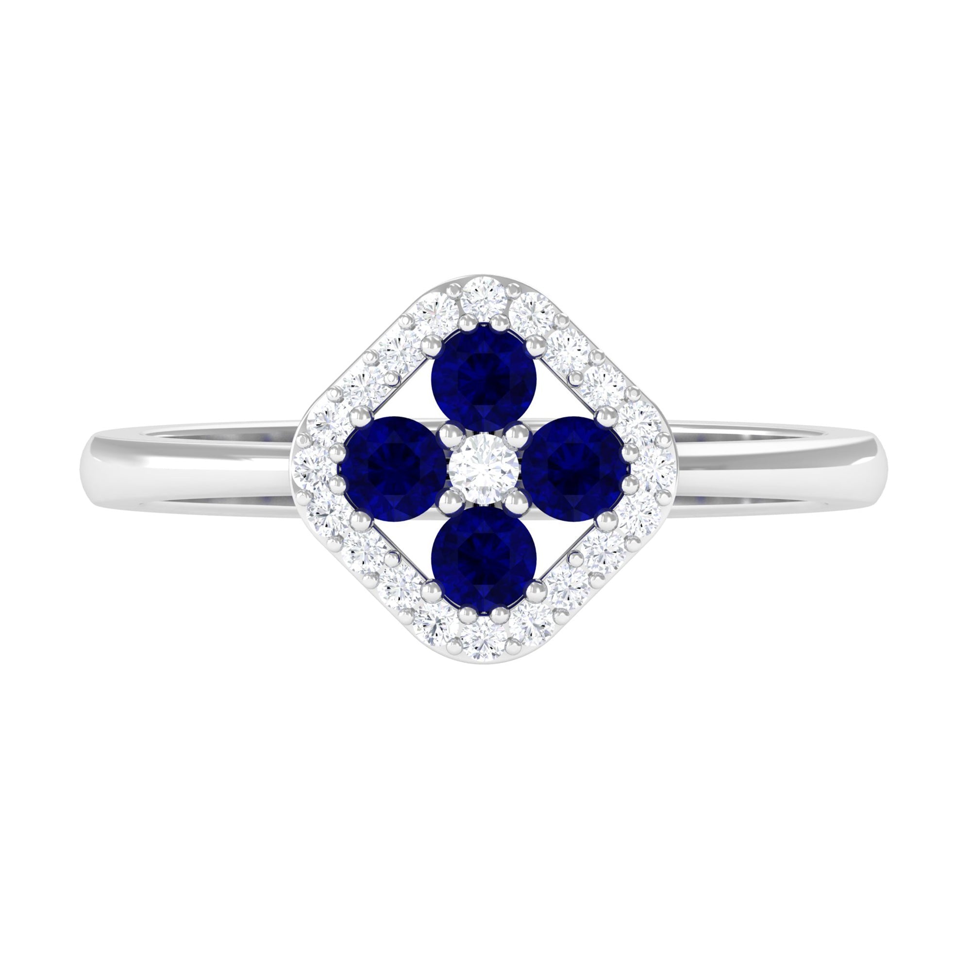 Blue Sapphire Cluster Ring with Diamond Accent