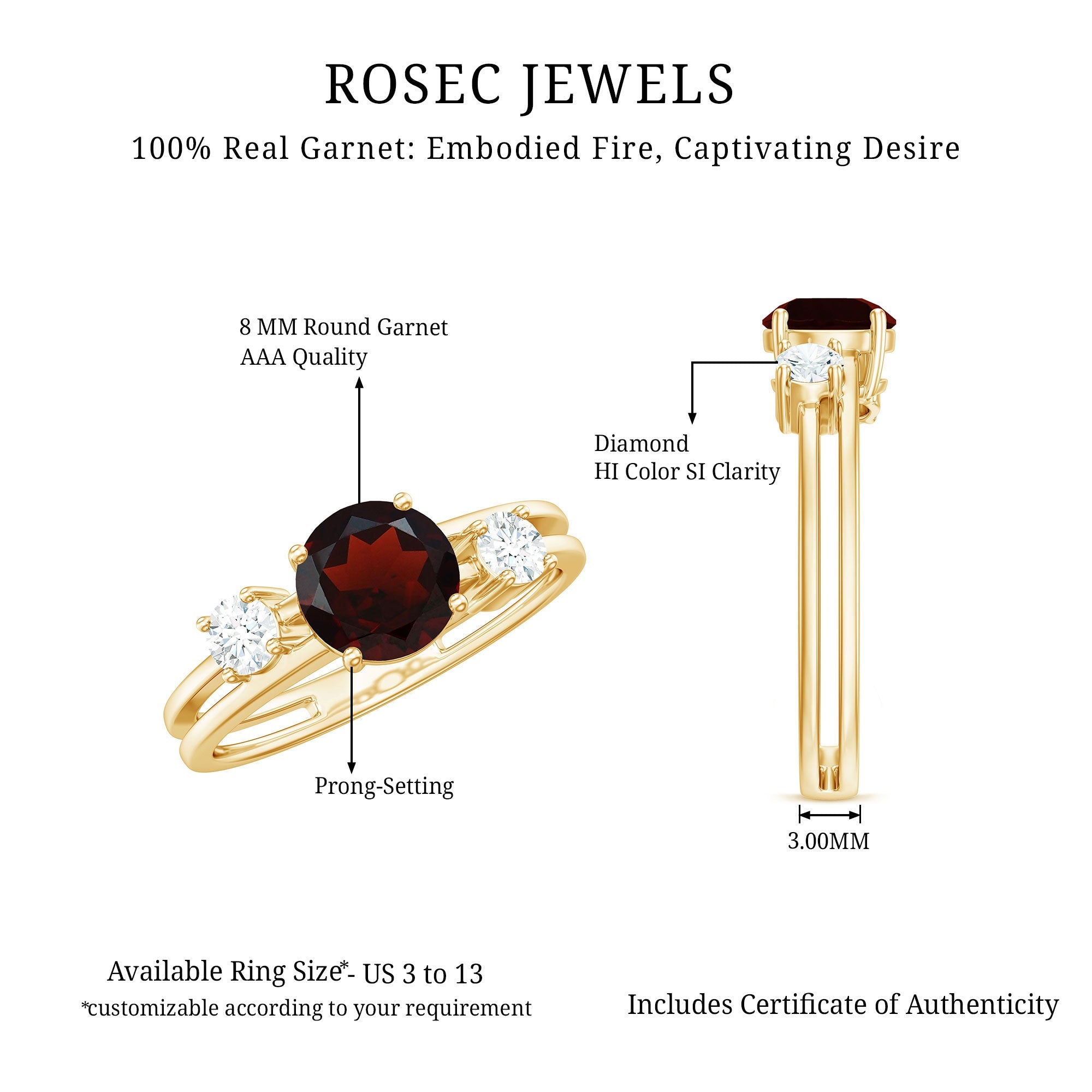 Genuine 2.3 Carat Garnet Diamond Double Band Engagement Ring