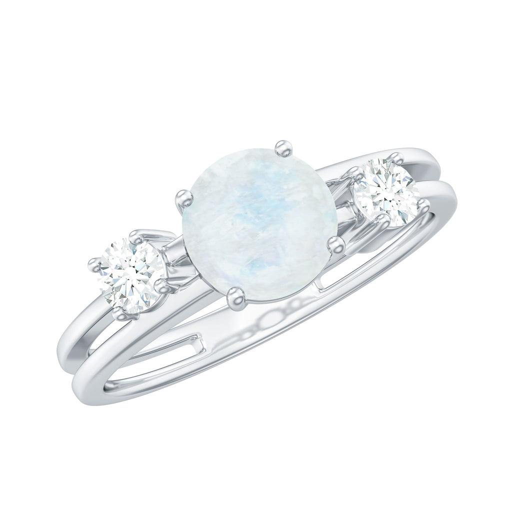 0.3 Carat Moonstone Solitaire Double Band Ring with Diamond