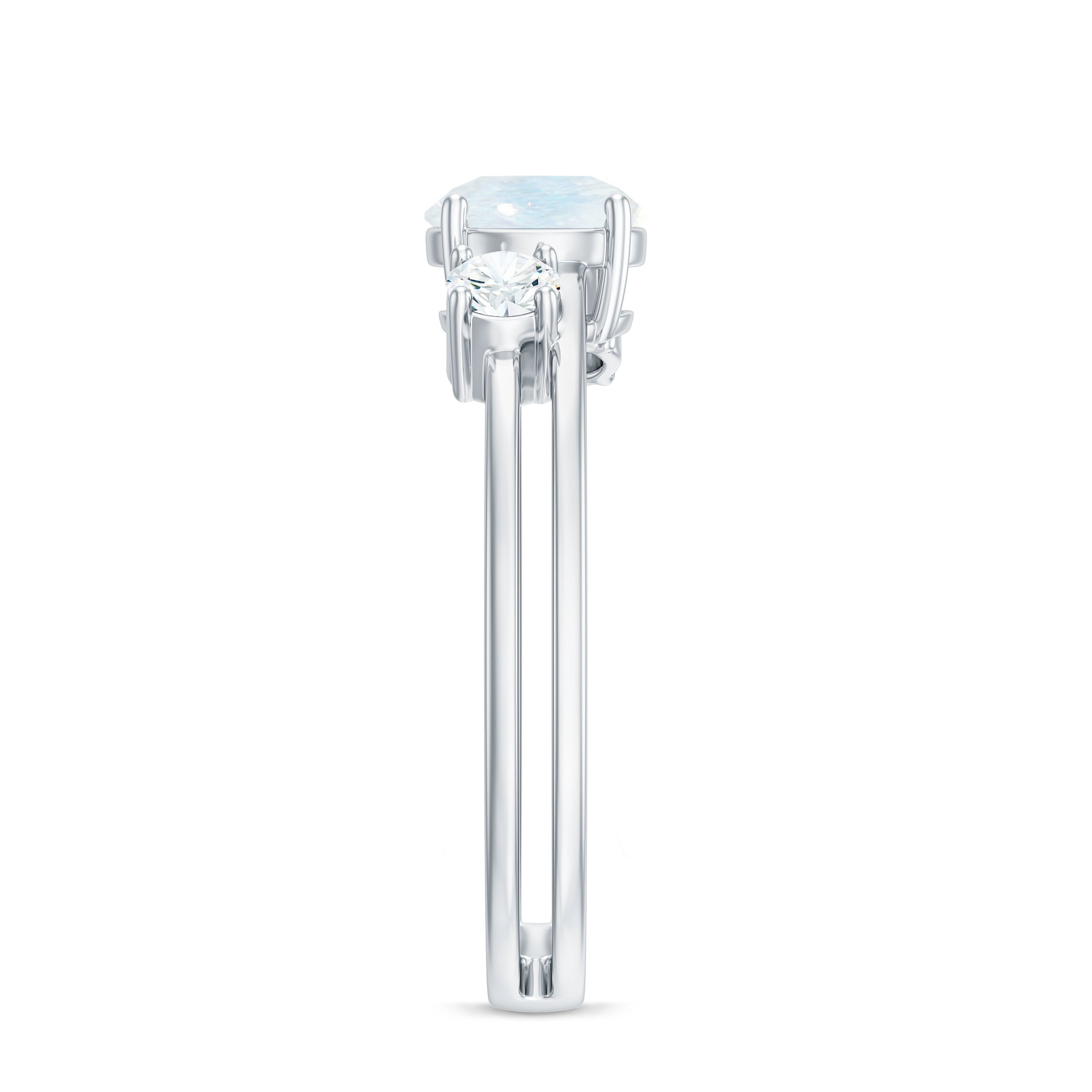 0.3 Carat Moonstone Solitaire Double Band Ring with Diamond
