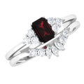 Genuine 0.7 Carat Garnet Diamond Emerald Cut Engagement Wedding Ring Set of 2