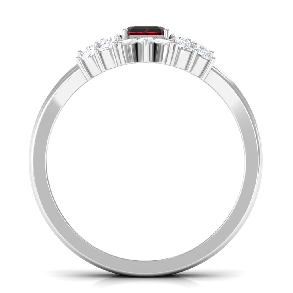 Genuine 0.7 Carat Garnet Diamond Emerald Cut Engagement Wedding Ring Set of 2