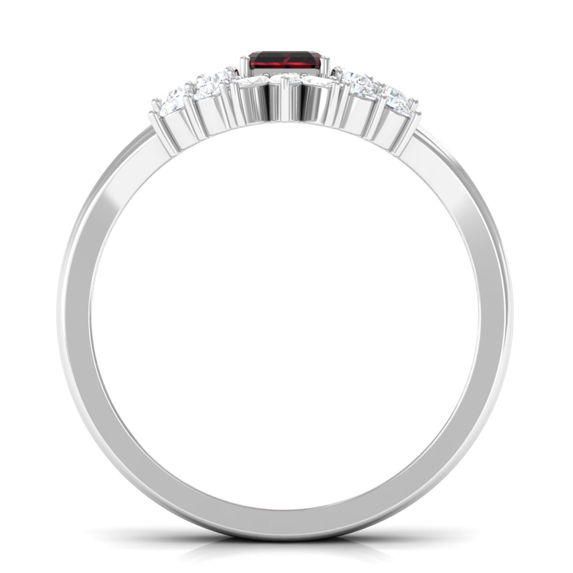 Genuine 0.7 Carat Garnet Diamond Emerald Cut Engagement Wedding Ring Set of 2