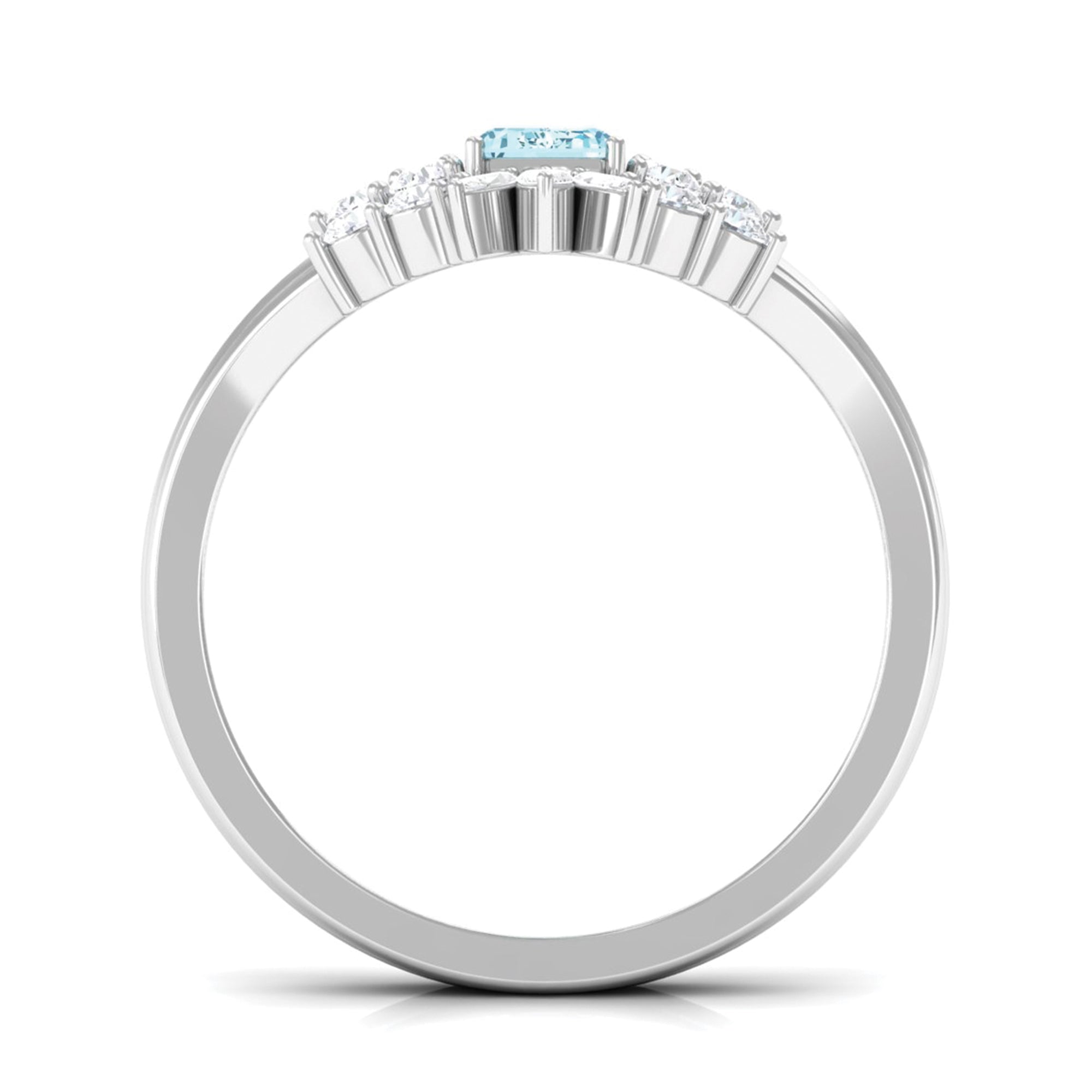 Natural Emerald Cut Aquamarine Marriage Ring Set with Diamond