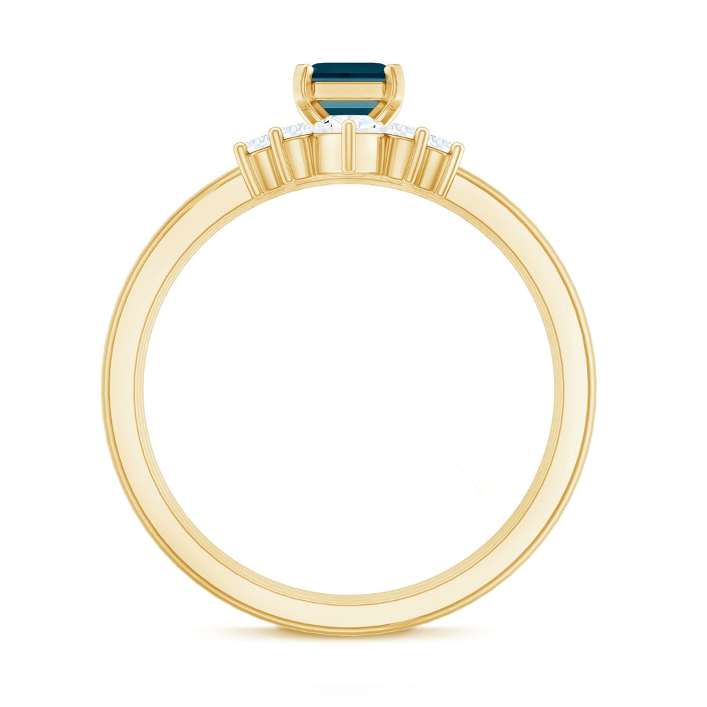 0.7 Carat Emerald Cut London Blue Topaz Solitaire Trio Ring Set with Diamond