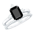 Certified 1.6 Carat Emerald Cut Lab Grown Black and White Diamond Engagement Ring with Enhancer