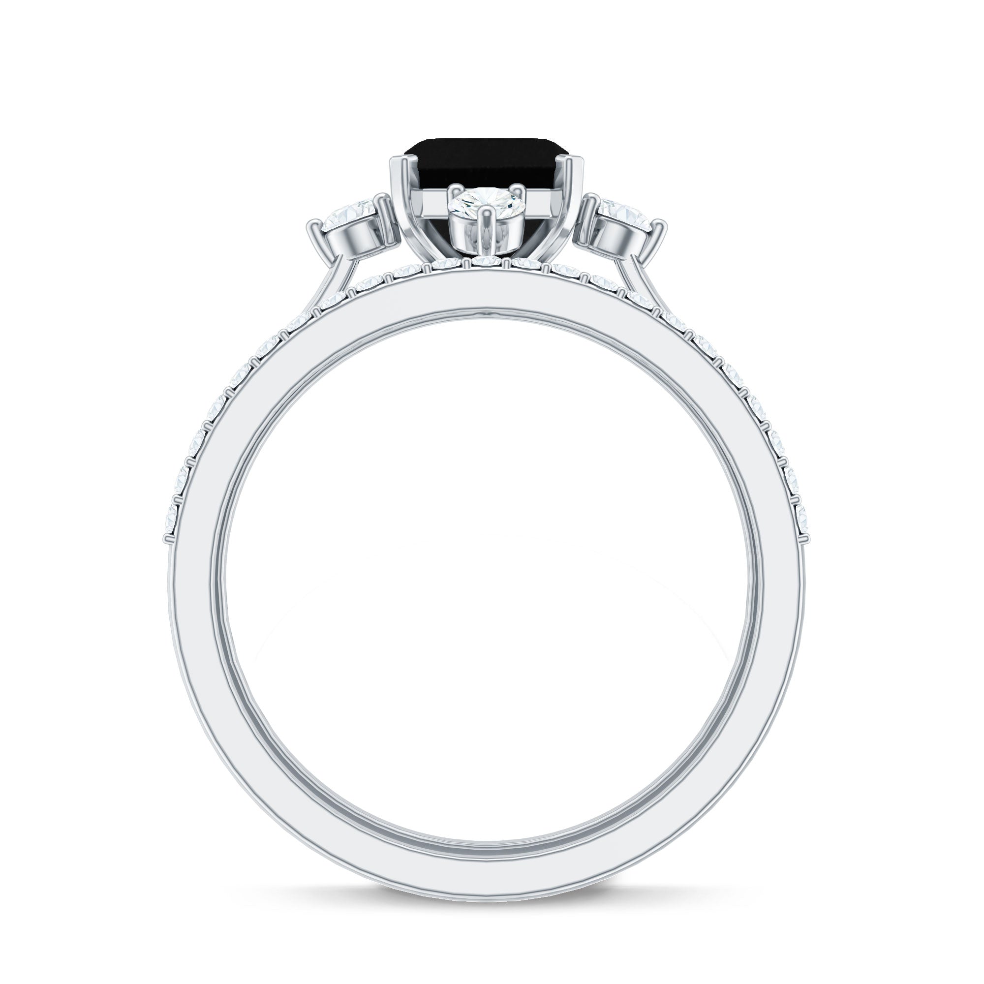 Certified 1.6 Carat Emerald Cut Lab Grown Black and White Diamond Engagement Ring with Enhancer