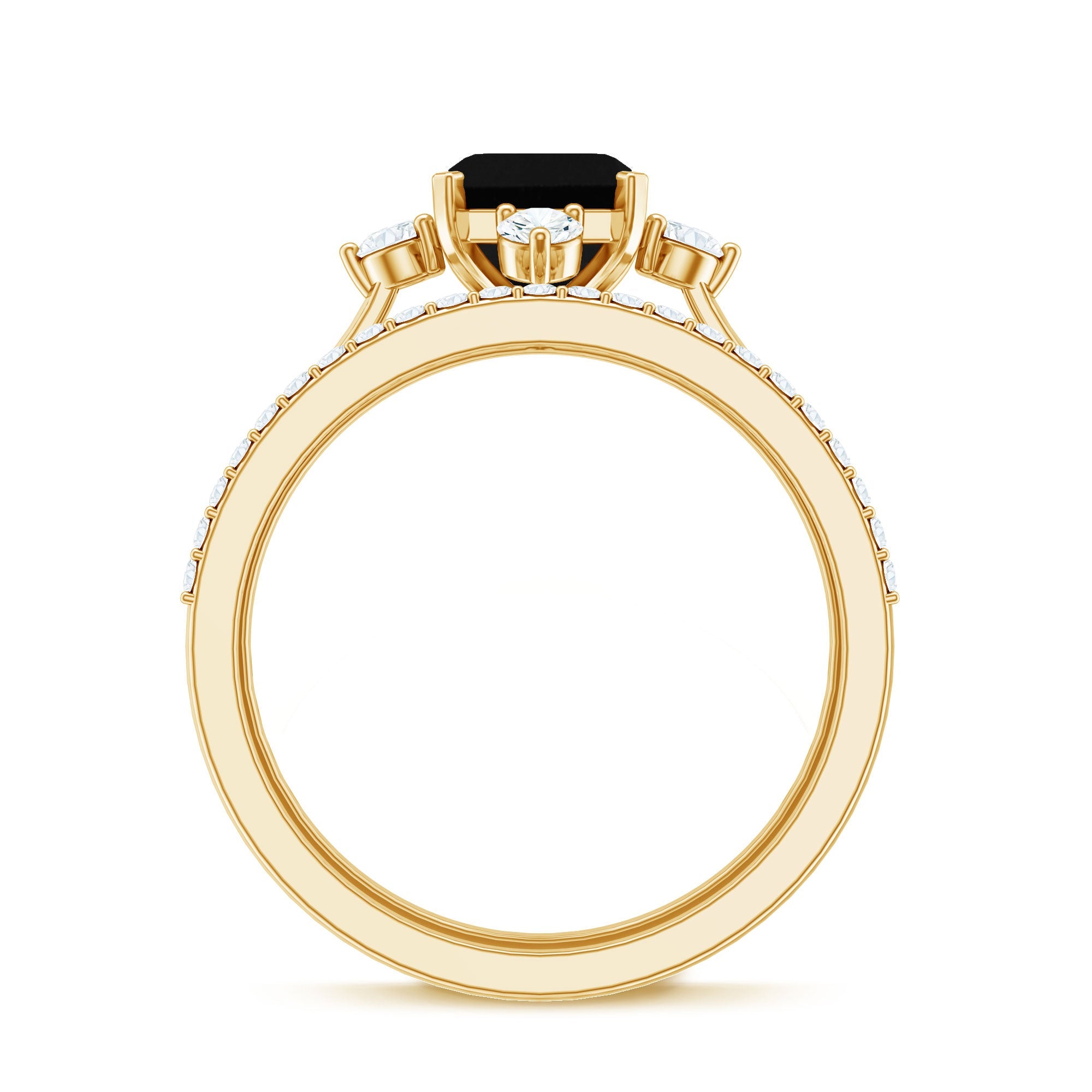 Certified 1.6 Carat Emerald Cut Lab Grown Black and White Diamond Engagement Ring with Enhancer