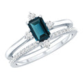 0.7 Carat Emerald Cut London Blue Topaz Wedding Ring Set with Diamond Band