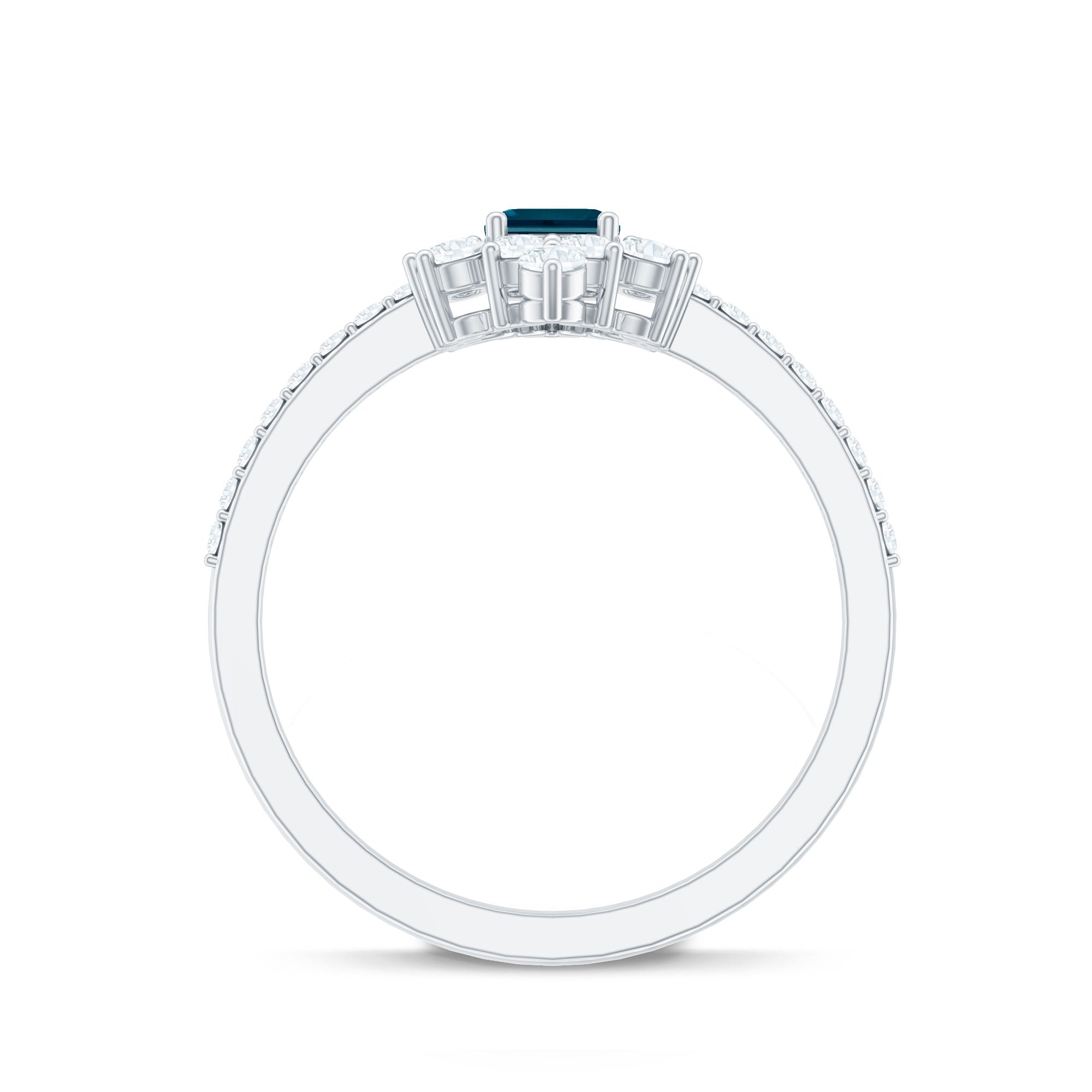 0.7 Carat Emerald Cut London Blue Topaz Antique Looking Engagement Ring with Diamond Halo