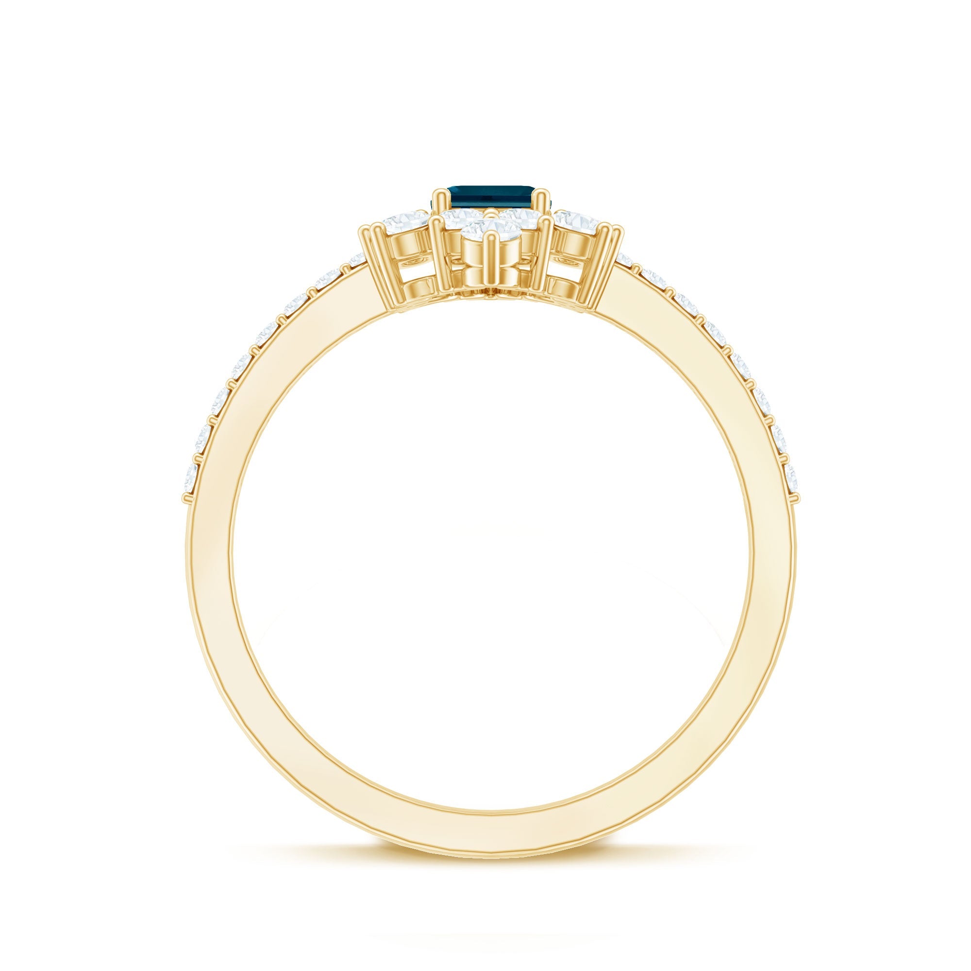 0.7 Carat Emerald Cut London Blue Topaz Antique Looking Engagement Ring with Diamond Halo