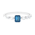0.7 Carat Emerald Cut London Blue Topaz Solitaire Ring with Diamond