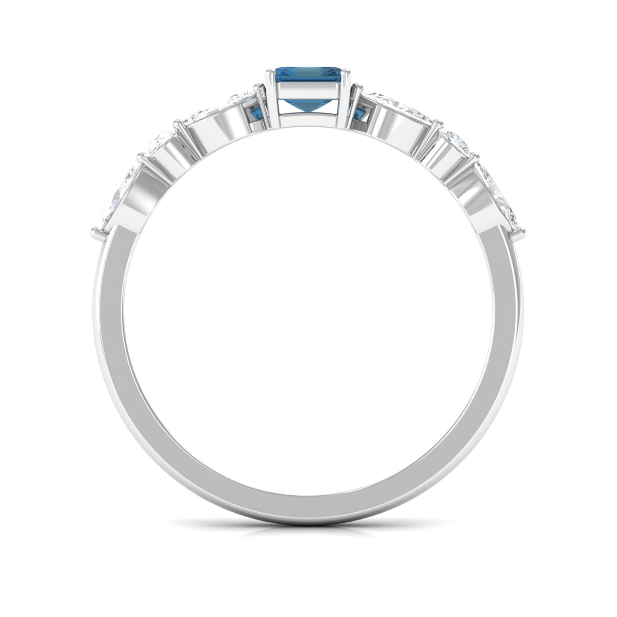 0.7 Carat Emerald Cut London Blue Topaz Solitaire Ring with Diamond