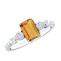1.8 Carat Genuine Citrine Emerald Cut Engagement Ring with Moissanite Side Stones
