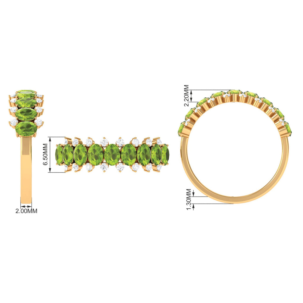 Oval Cut Peridot Half Eternity Ring with Diamond Stones