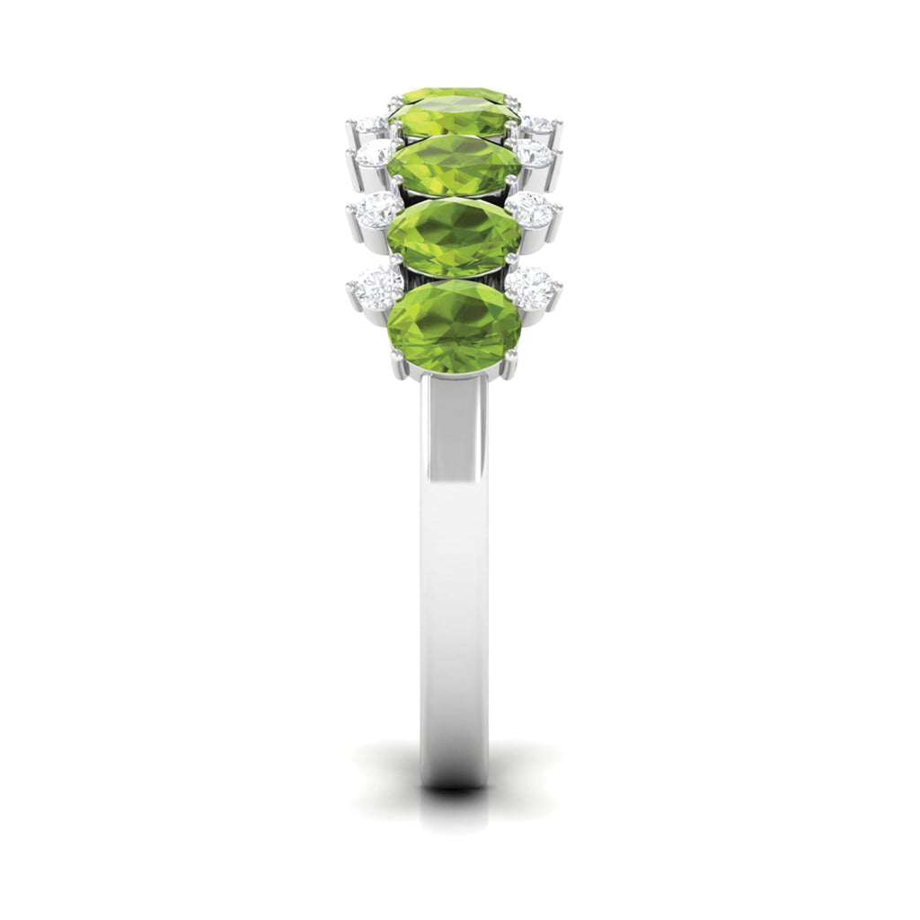 Oval Cut Peridot Half Eternity Ring with Diamond Stones