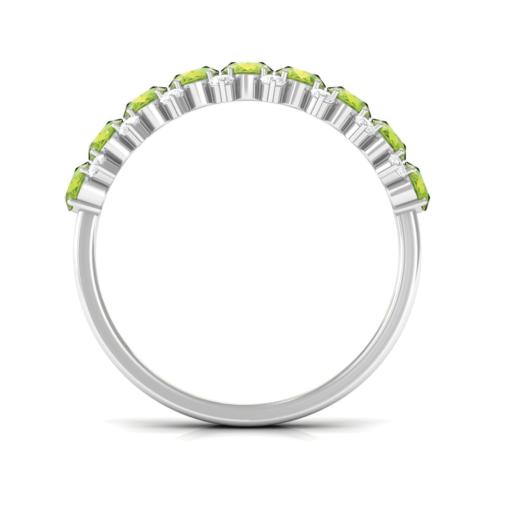 Oval Cut Peridot Half Eternity Ring with Diamond Stones