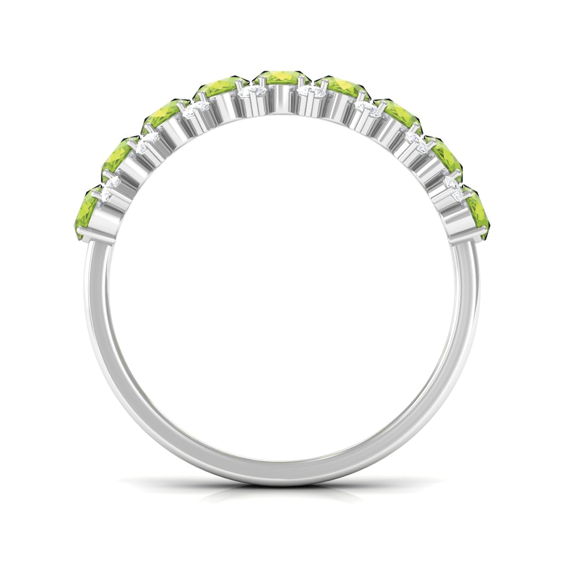 Oval Cut Peridot Half Eternity Ring with Diamond Stones